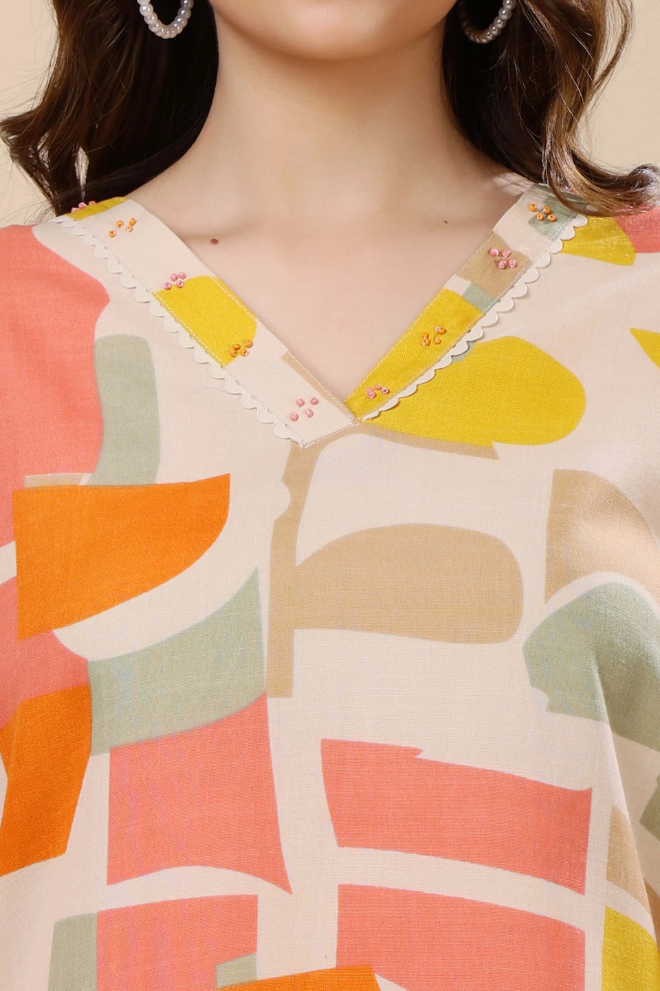 Close-up of Handwork Detailing on V-Neckline – Rabric Co-ord Set