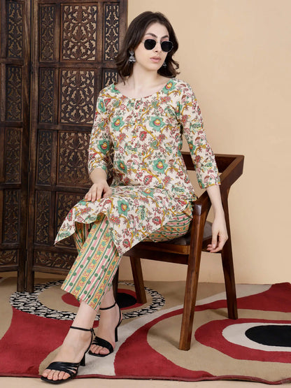 Ethnic Wear Cotton Kurti and Pant Set – Premium Fabric Texture