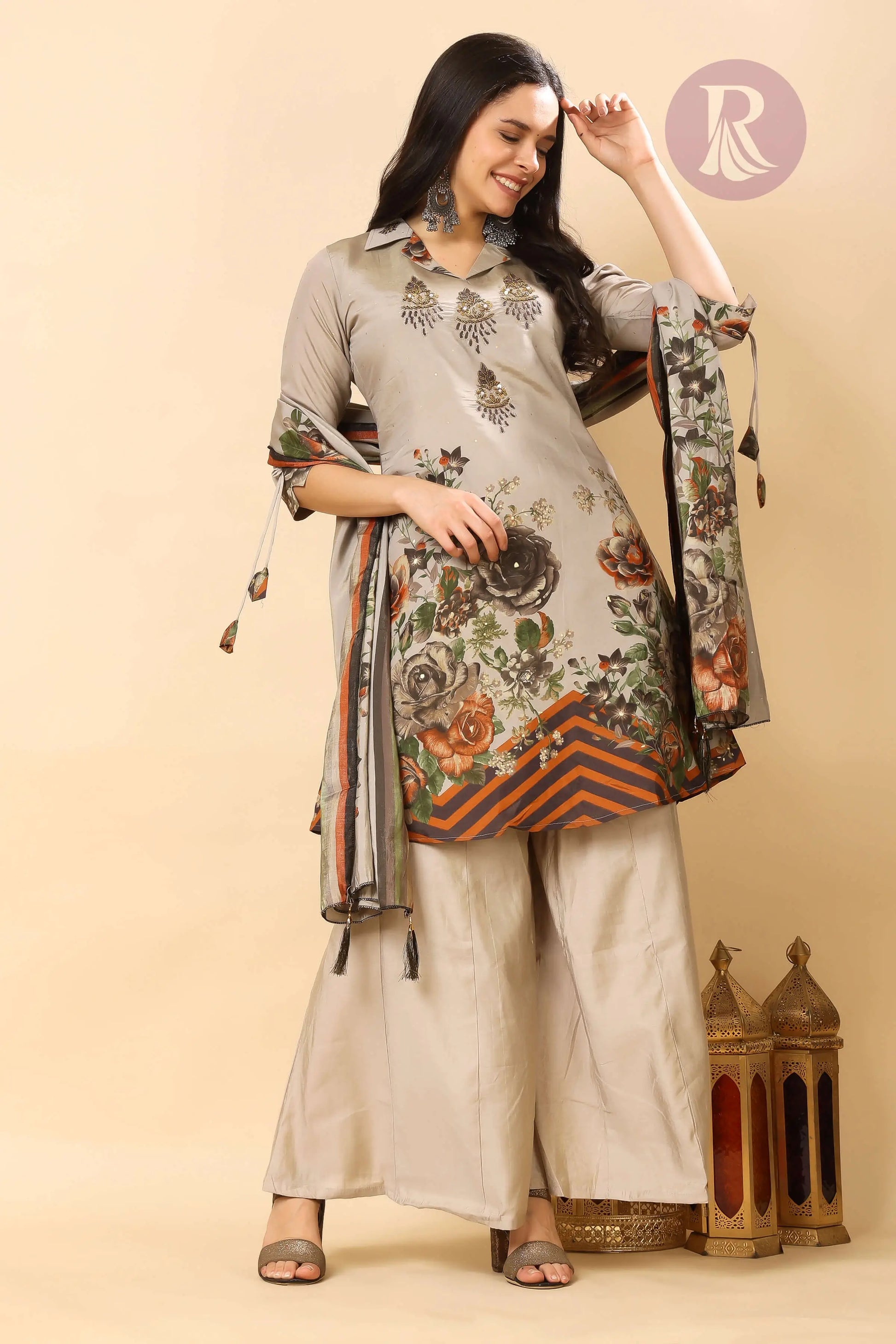 Rabric Premium Floral Kurti Sharara Set with Dupatta for Women