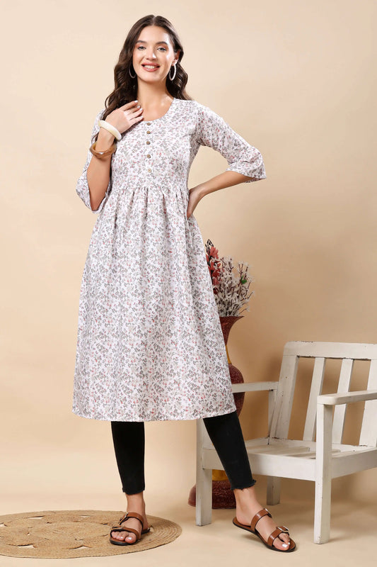 Rabric Premium Floral Printed Long Kurti Front View