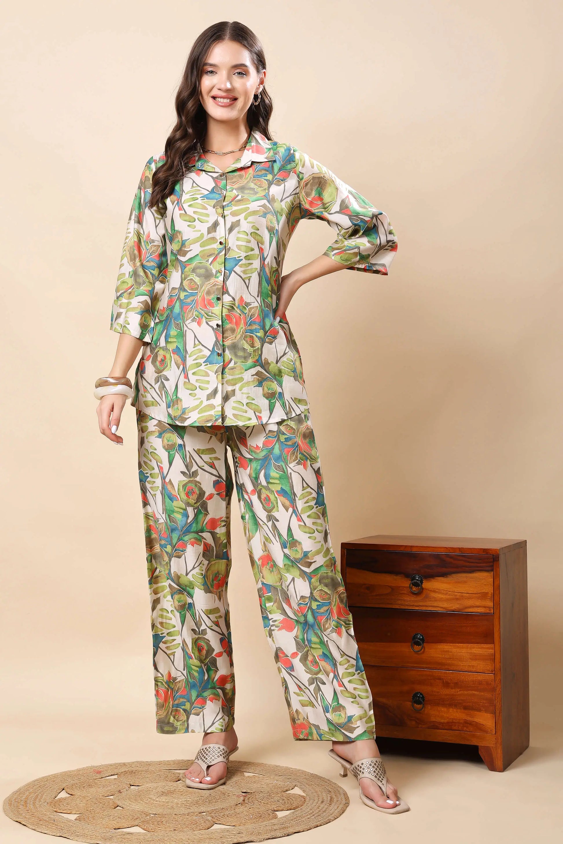 Rabric Premium Floral Muslin Co-ord Set for Women – Front View
