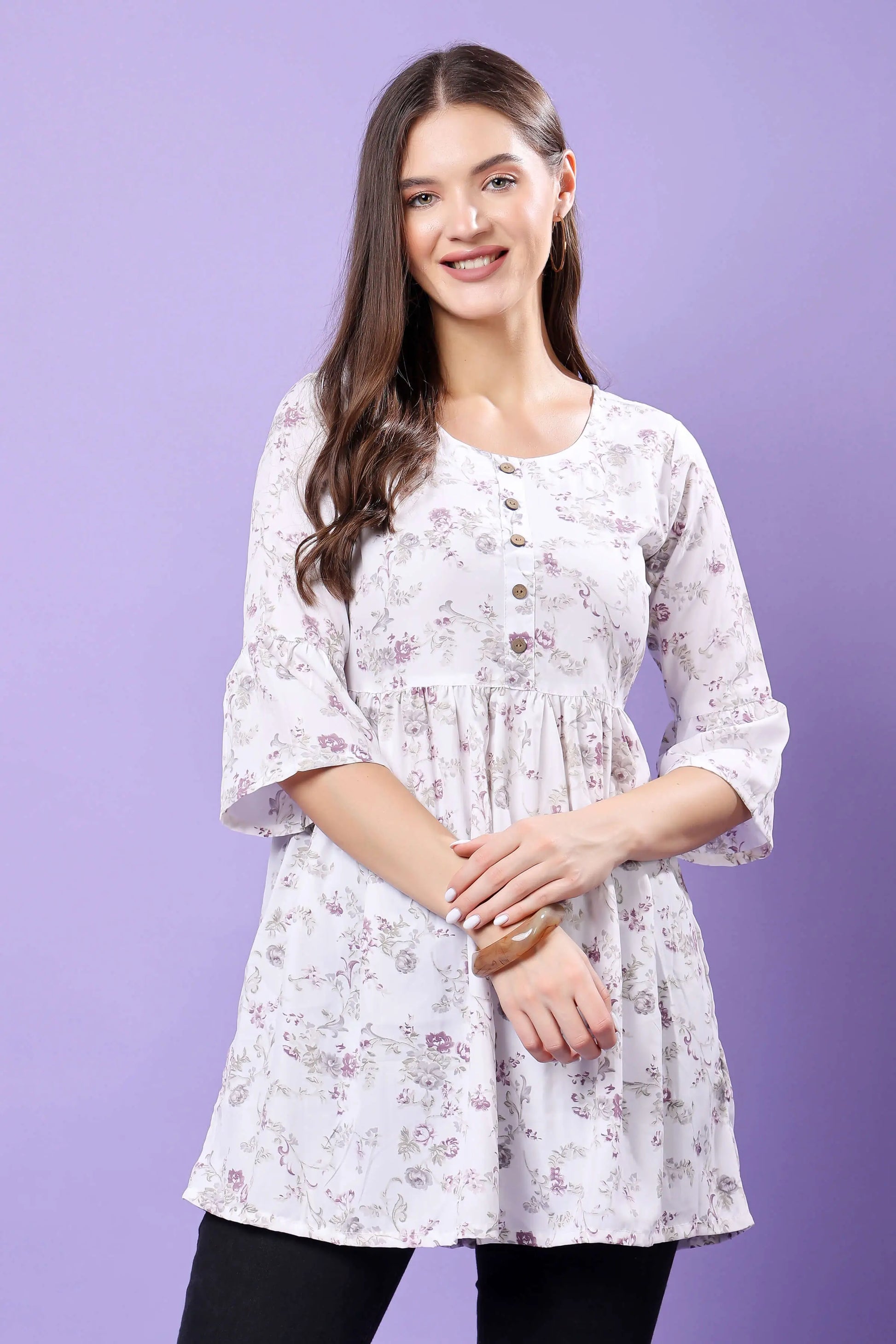 Rabric Premium Floral Short Kurti for Women – Front View