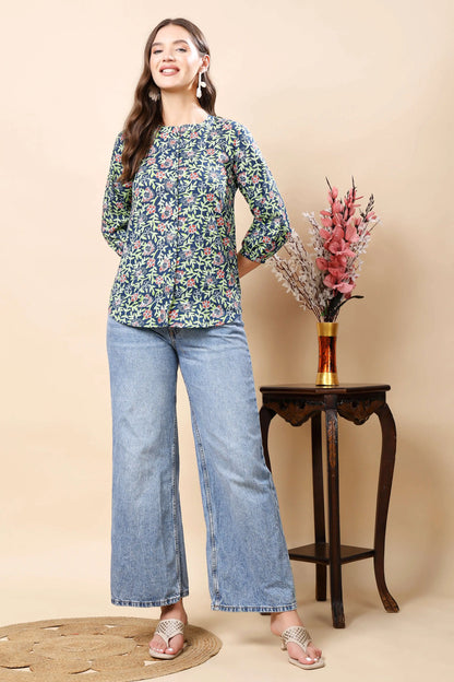 Rabric premium floral print women’s short top front view