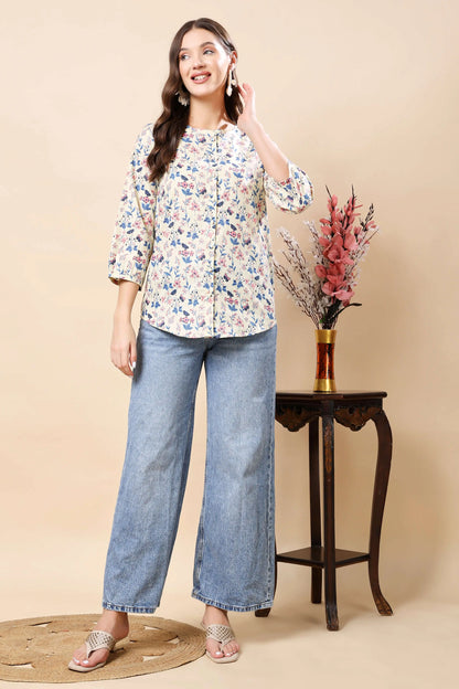 Premium floral printed short top for women – Rabric front view