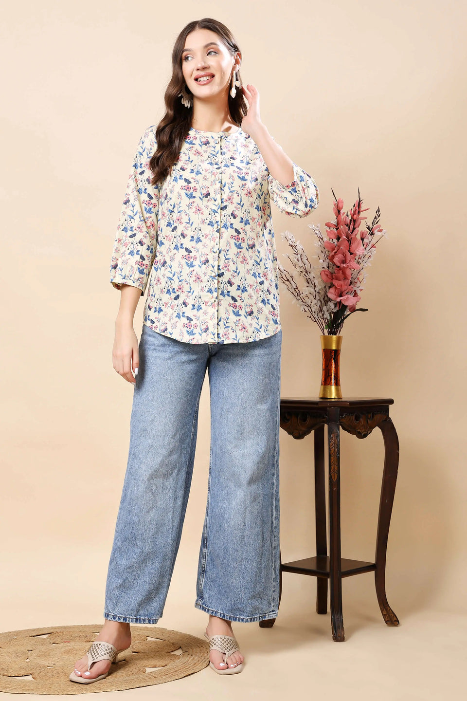 Premium floral printed short top for women – Rabric front view