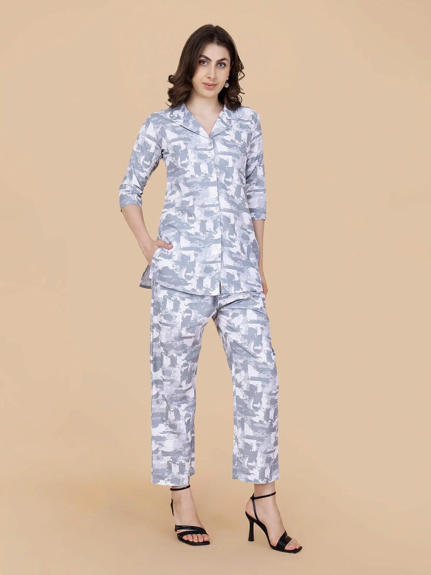 Rabric Premium Glace Cotton Co-ord Set for Women Front View