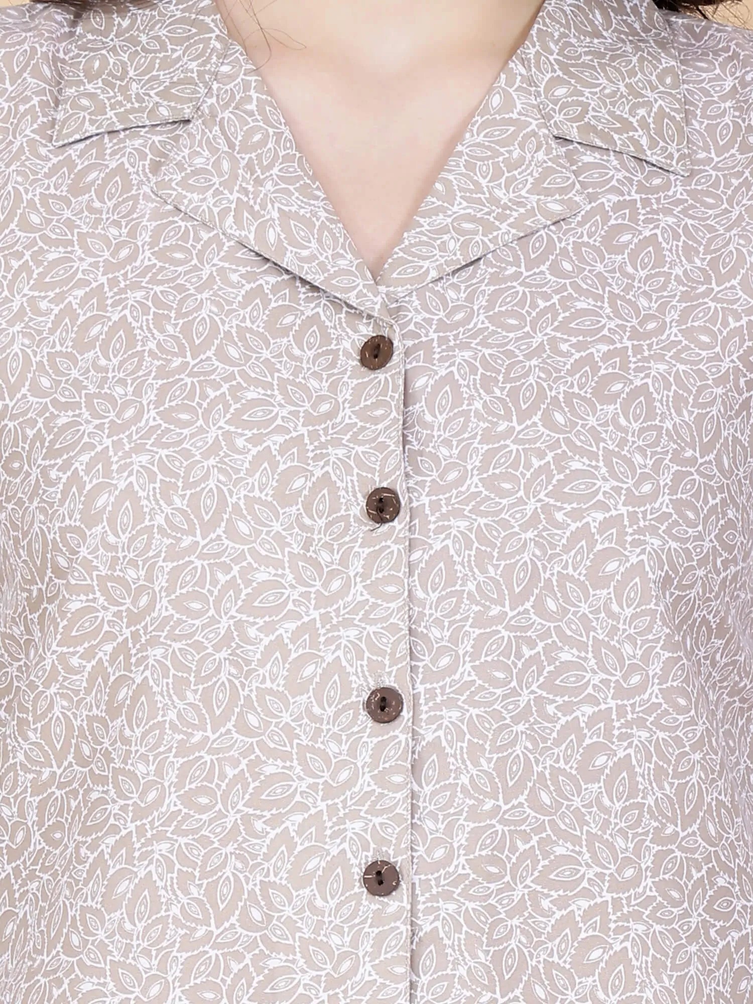 Close-up of Premium Glace Cotton Fabric Co-ord Set Beige Print