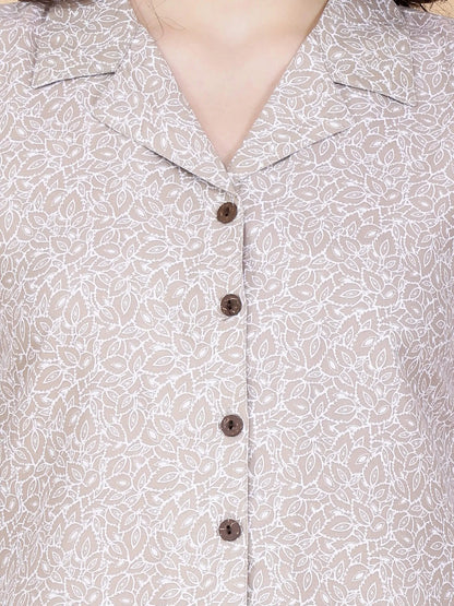 Close-up of Premium Glace Cotton Fabric Co-ord Set Beige Print