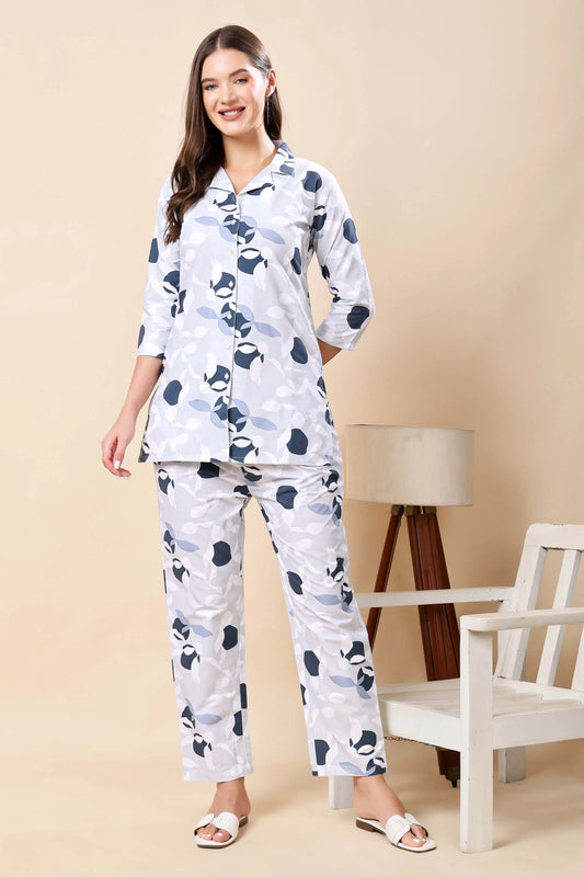 Premium grey floral printed cotton co-ord set for women by Rabric