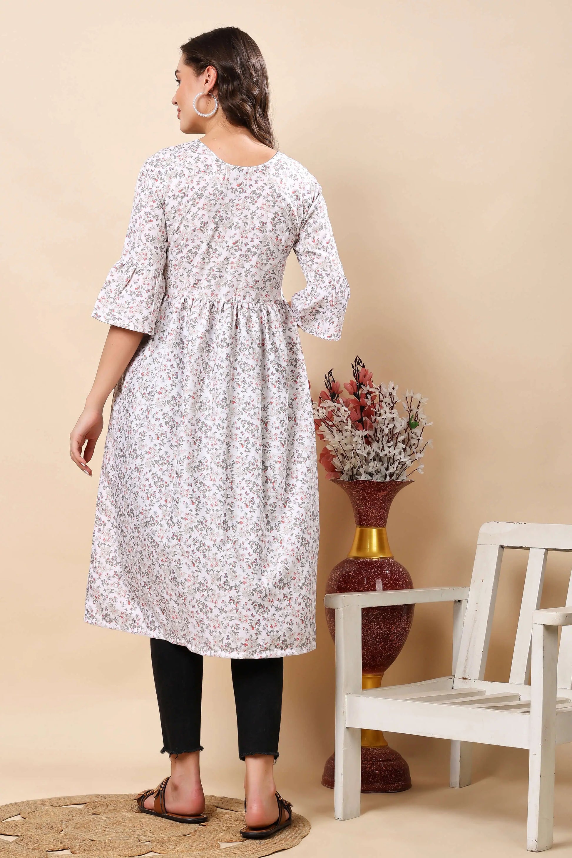 Back View of Rabric Floral Printed Long Kurti