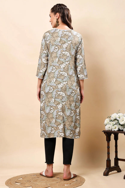 Back View of Rabric Beige Floral Cotton Kurti for Women