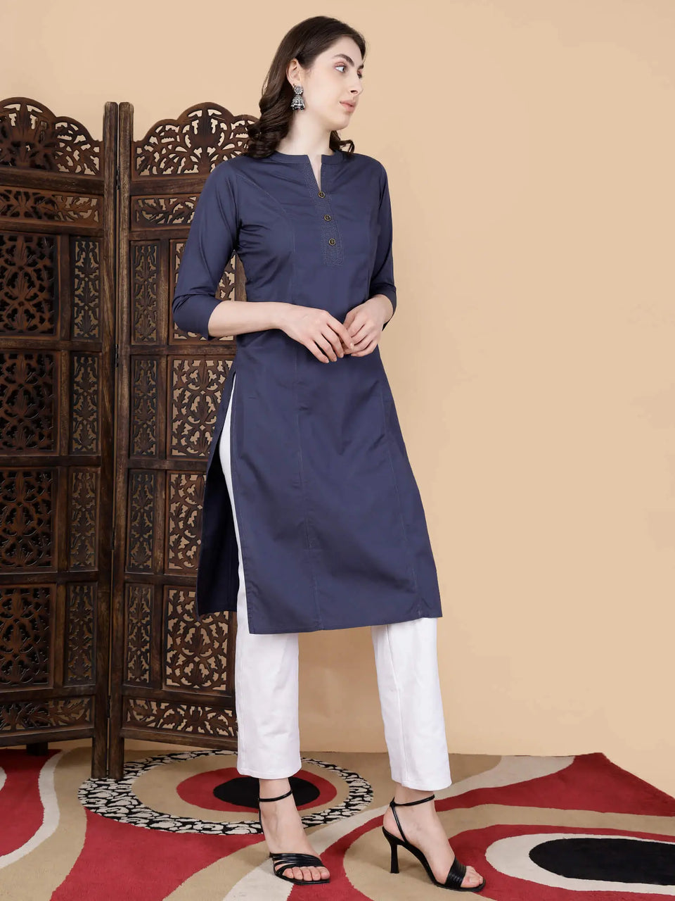 Elegant Long Cotton Kurti Side View by Rabric