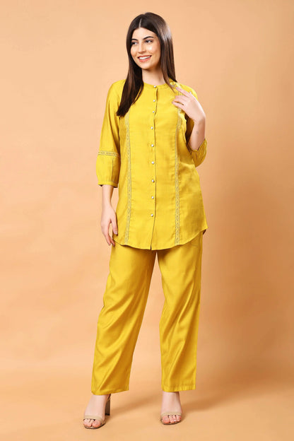 Rabric Premium Mustard Yellow Co-ord Set for Women Front View