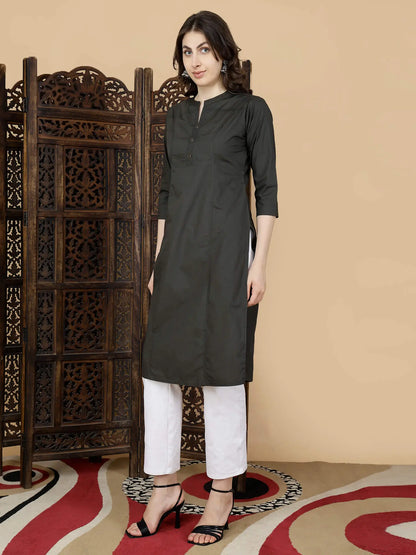 Elegant Office Wear Olive Green Cotton Kurti for Women by Rabric