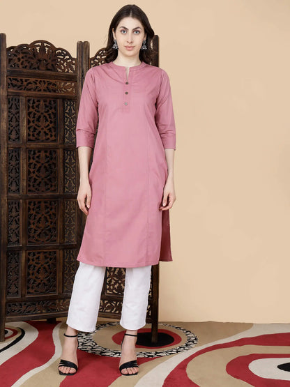 Rabric Premium Poplin Cotton Kurti in Dusty Rose Pink – Front View