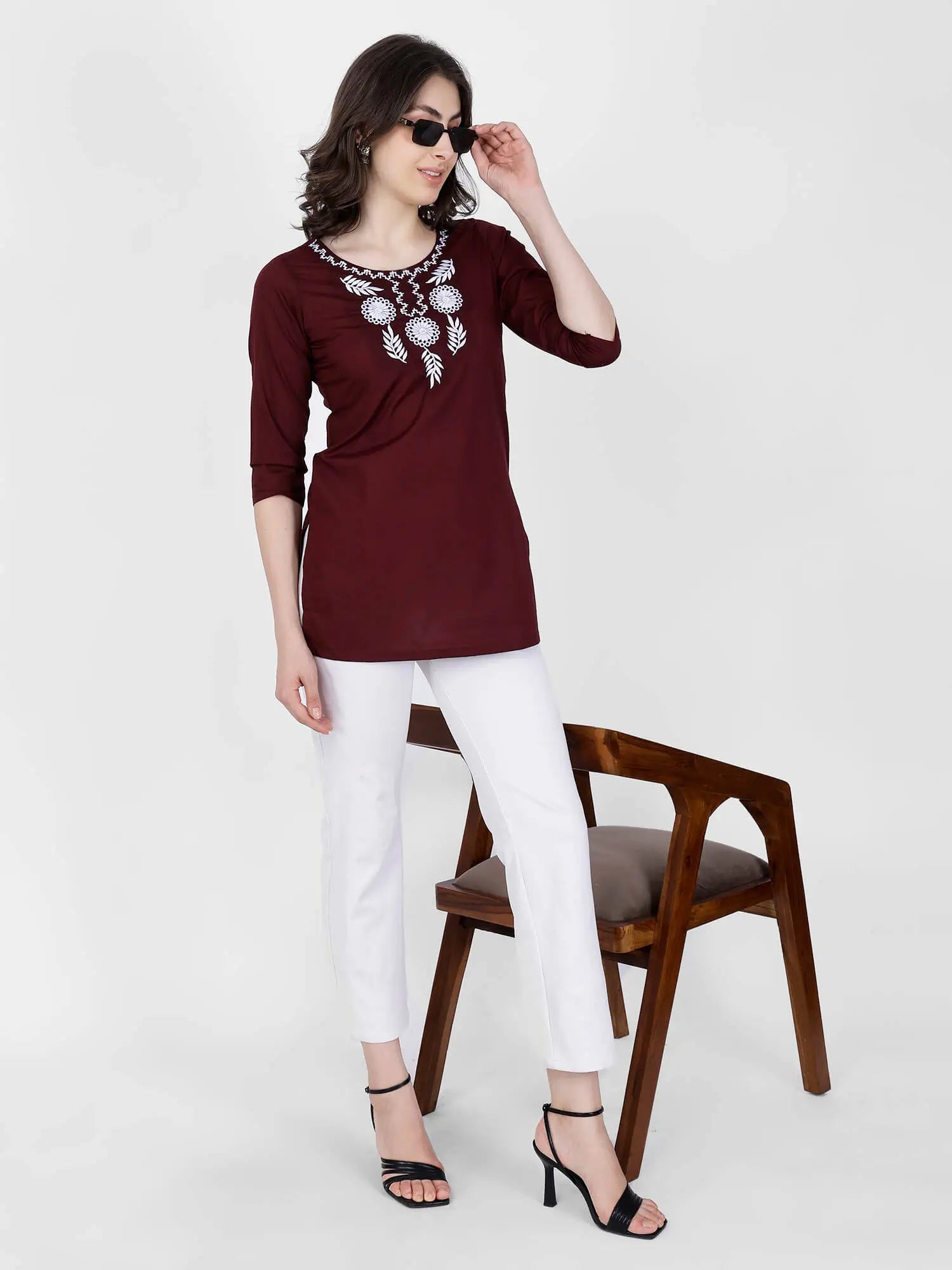 Full Overview of Rabric Premium Maroon Embroidered Short Kurti