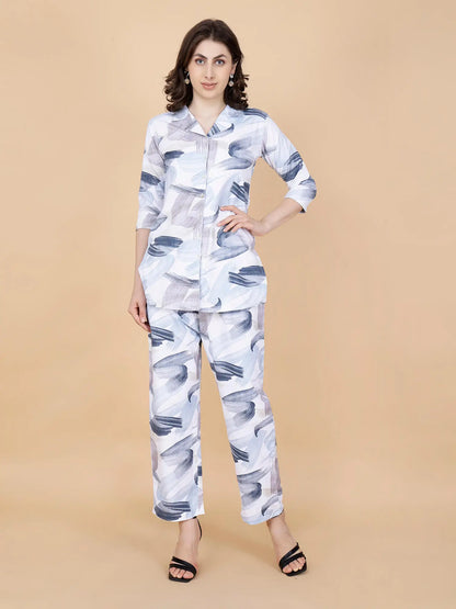 Premium Purple Brush Stroke Printed Co-ord Set for Women by Rabric