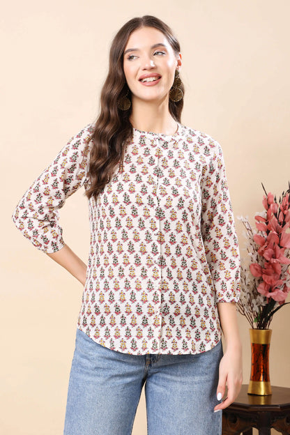 Rabric Office Wear Shirt Style Cotton Top for Women