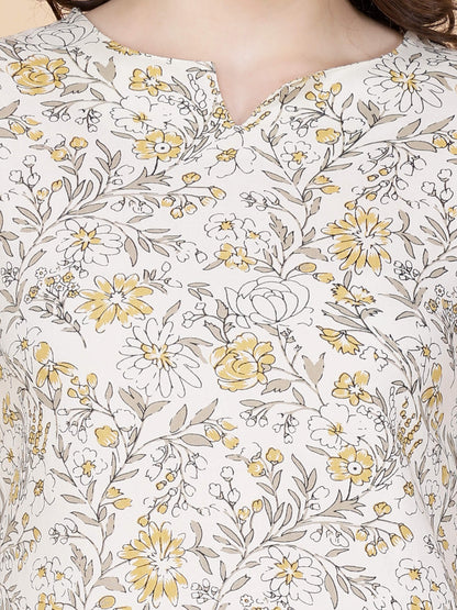 Close-up of floral rayon fabric and stitching details