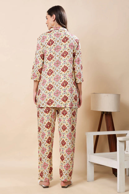 Premium rayon co-ord set for women with brass button shirt top