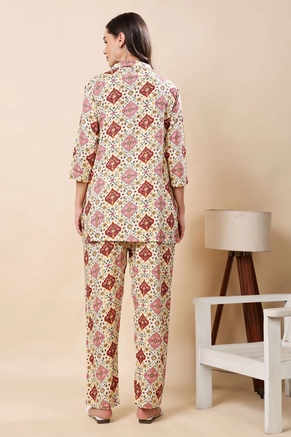 Premium rayon co-ord set for women with brass button shirt top