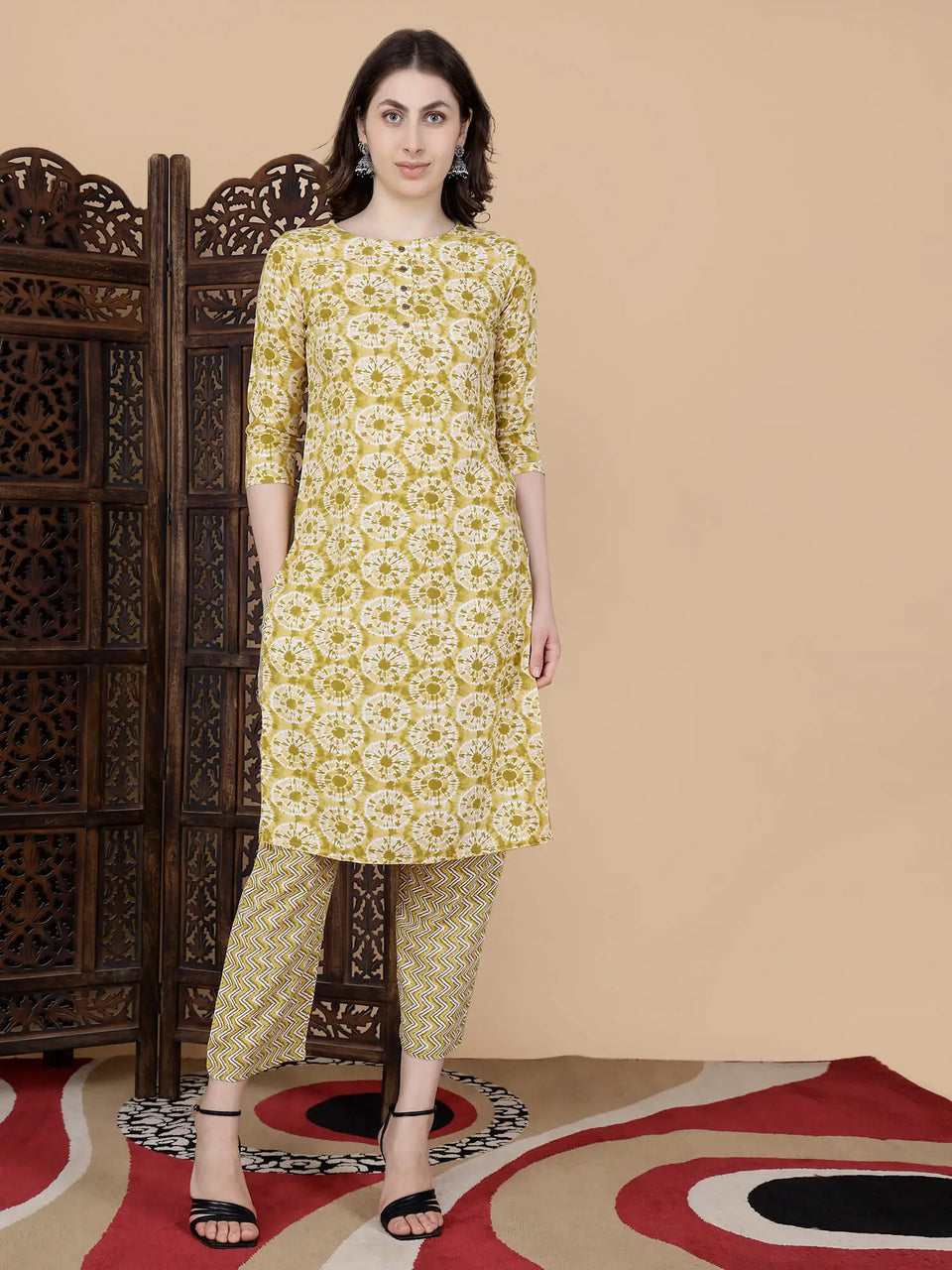 Rabric Premium Rayon Yellow Kurti and Pant Set for Women