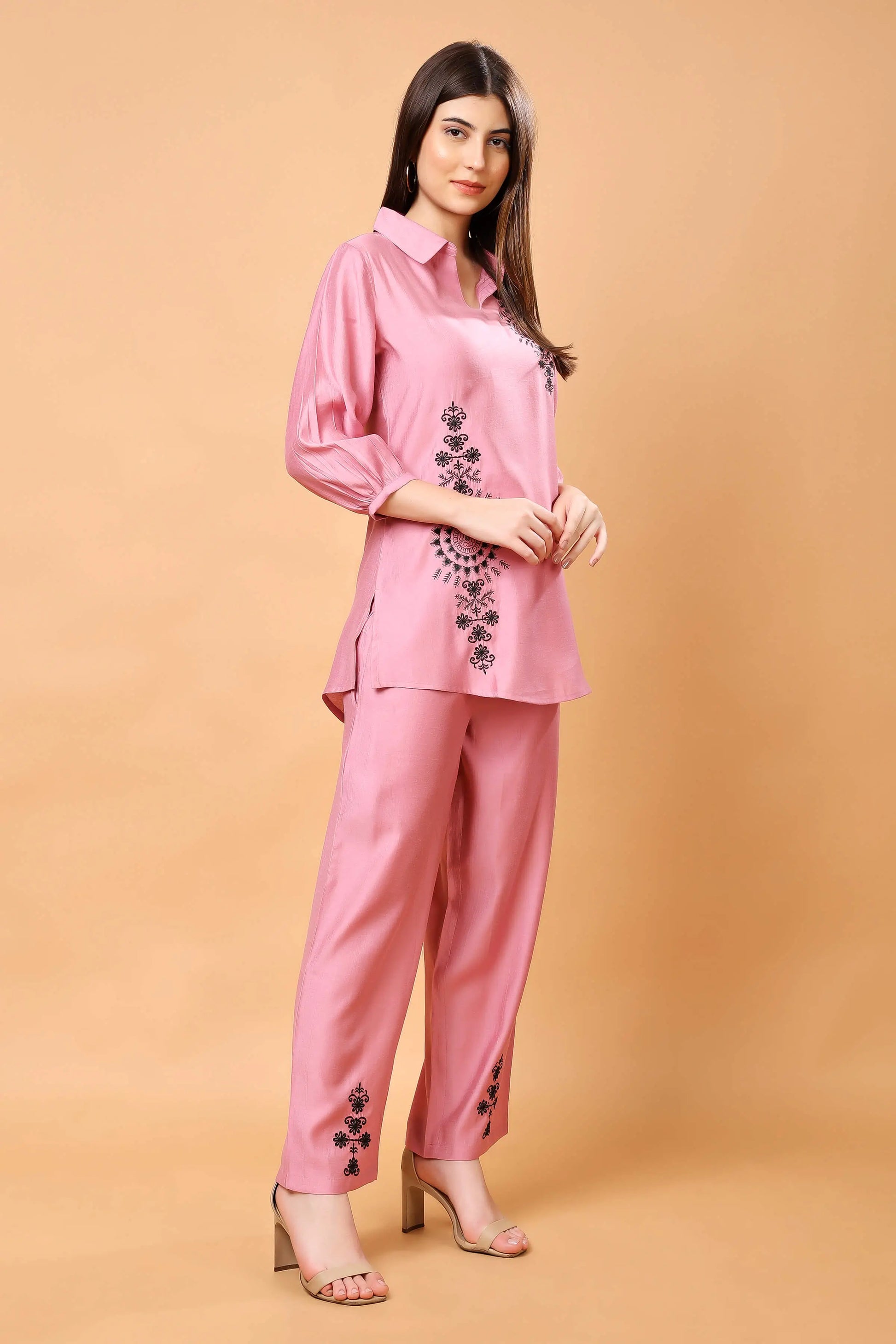 Travel-friendly premium pink co-ord set for women