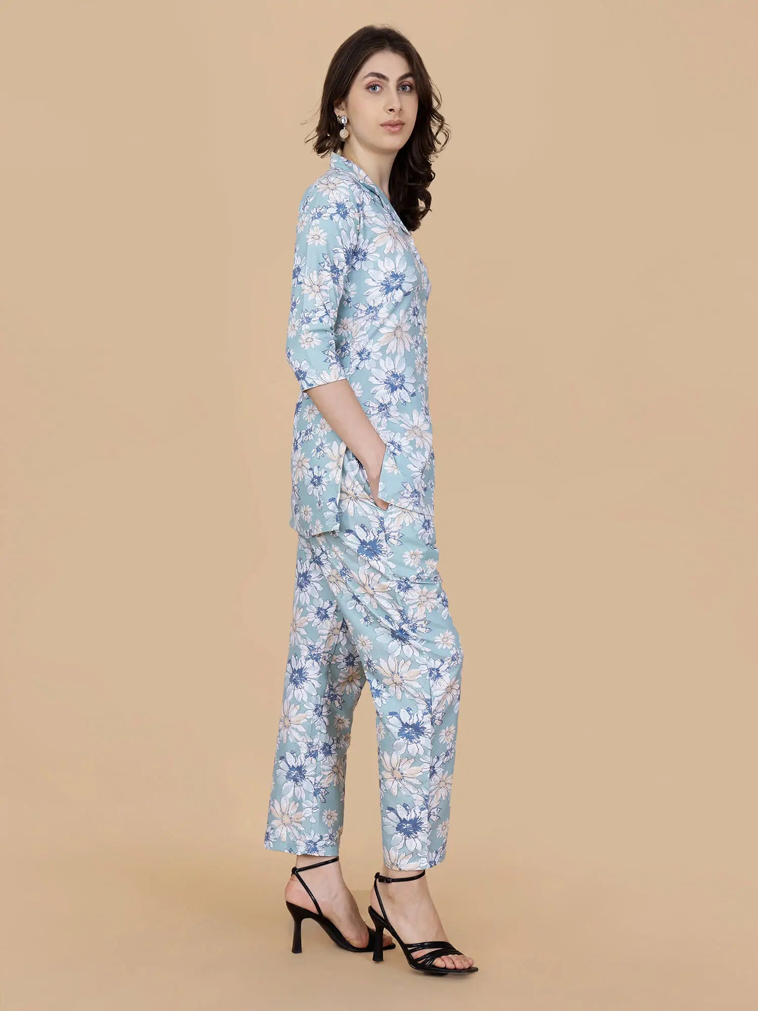 Elegant Glace Cotton Floral Co-ord Set with Front Button Closure