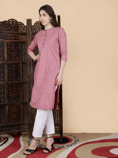 Elegant Long Cotton Kurti for Women by Rabric – Dusty Rose Pink Color