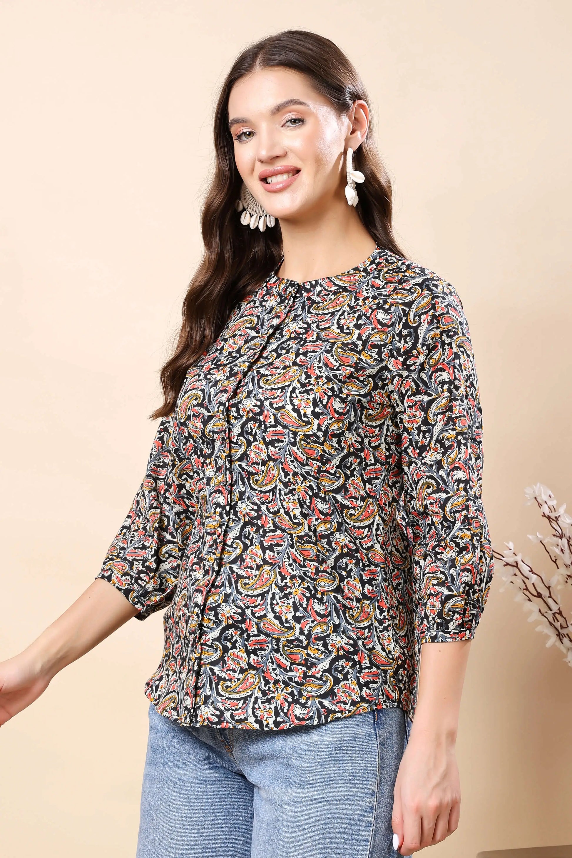 Stylish Paisley Print Women’s Shirt – Side View