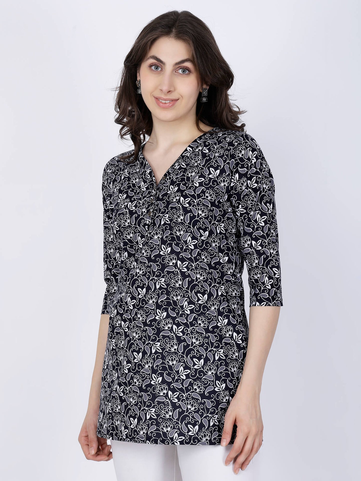 Flat Lay of Rabric Premium Cotton Printed Short Kurti