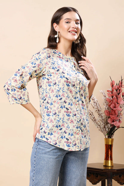 Rabric premium short floral top styled with denim jeans