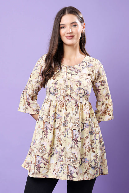 Rabric Premium Yellow Crepe Short Kurti for Women – Front View