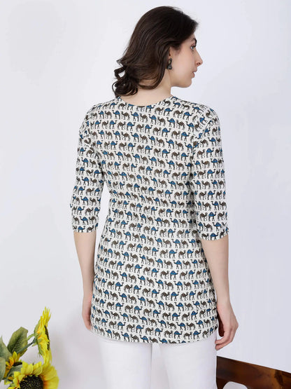 Back View of Printed Camel Design Cotton Kurti by Rabric