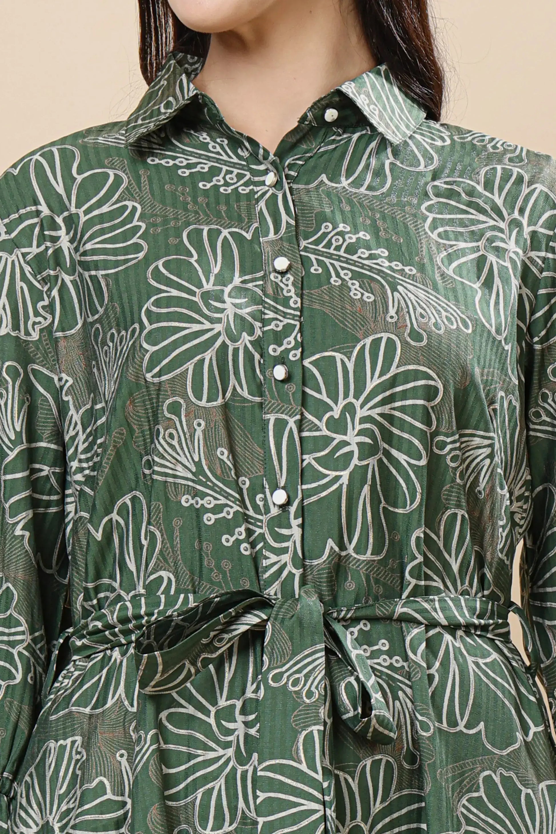 Printed Berlin silk co-ord set fabric detail