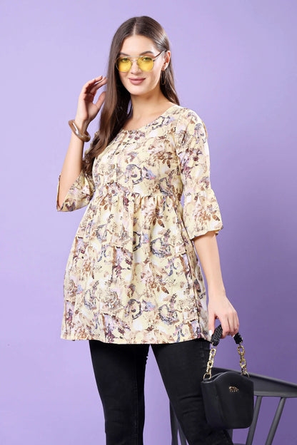 Printed Crepe Fabric Short Kurti for Women by Rabric