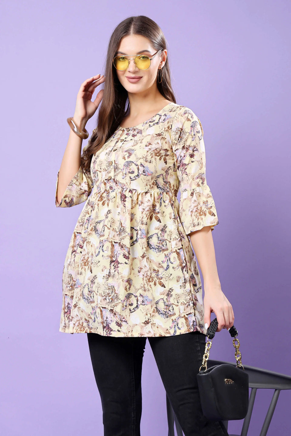 Printed Crepe Fabric Short Kurti for Women by Rabric