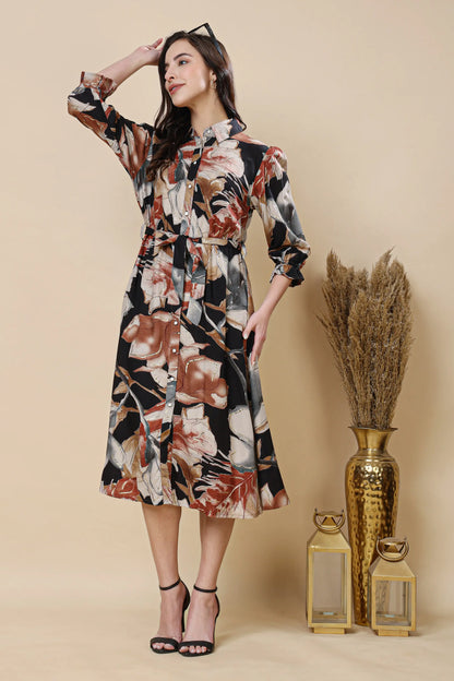 Printed rayon long kurti dress for women