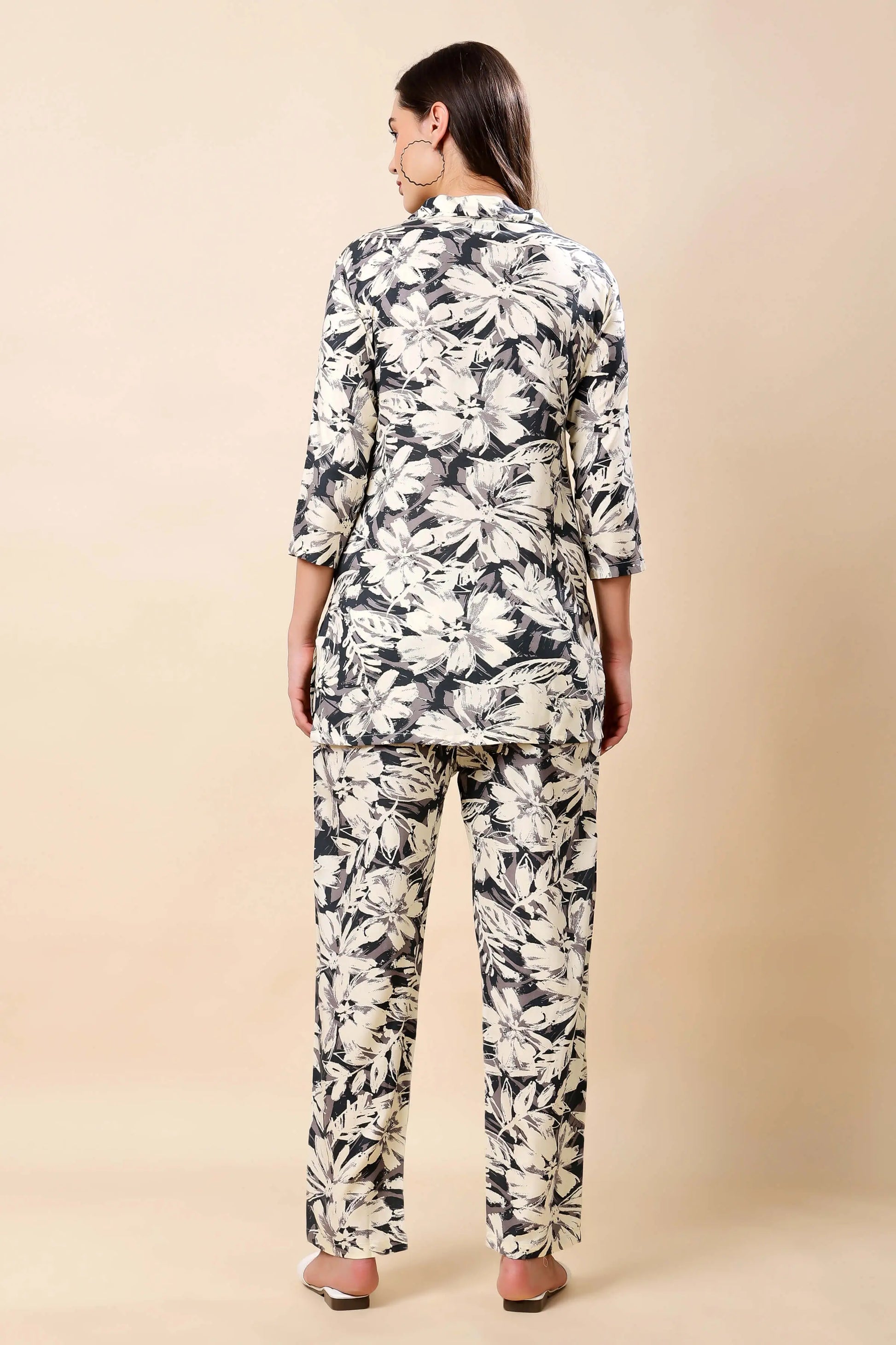 Purple floral rayon co-ord set back design by Rabric