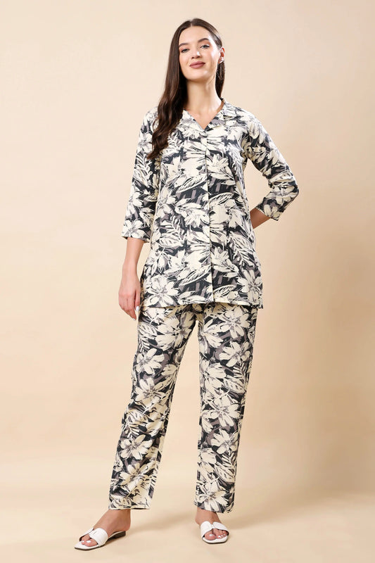 Rabric purple printed co-ord set for women front view