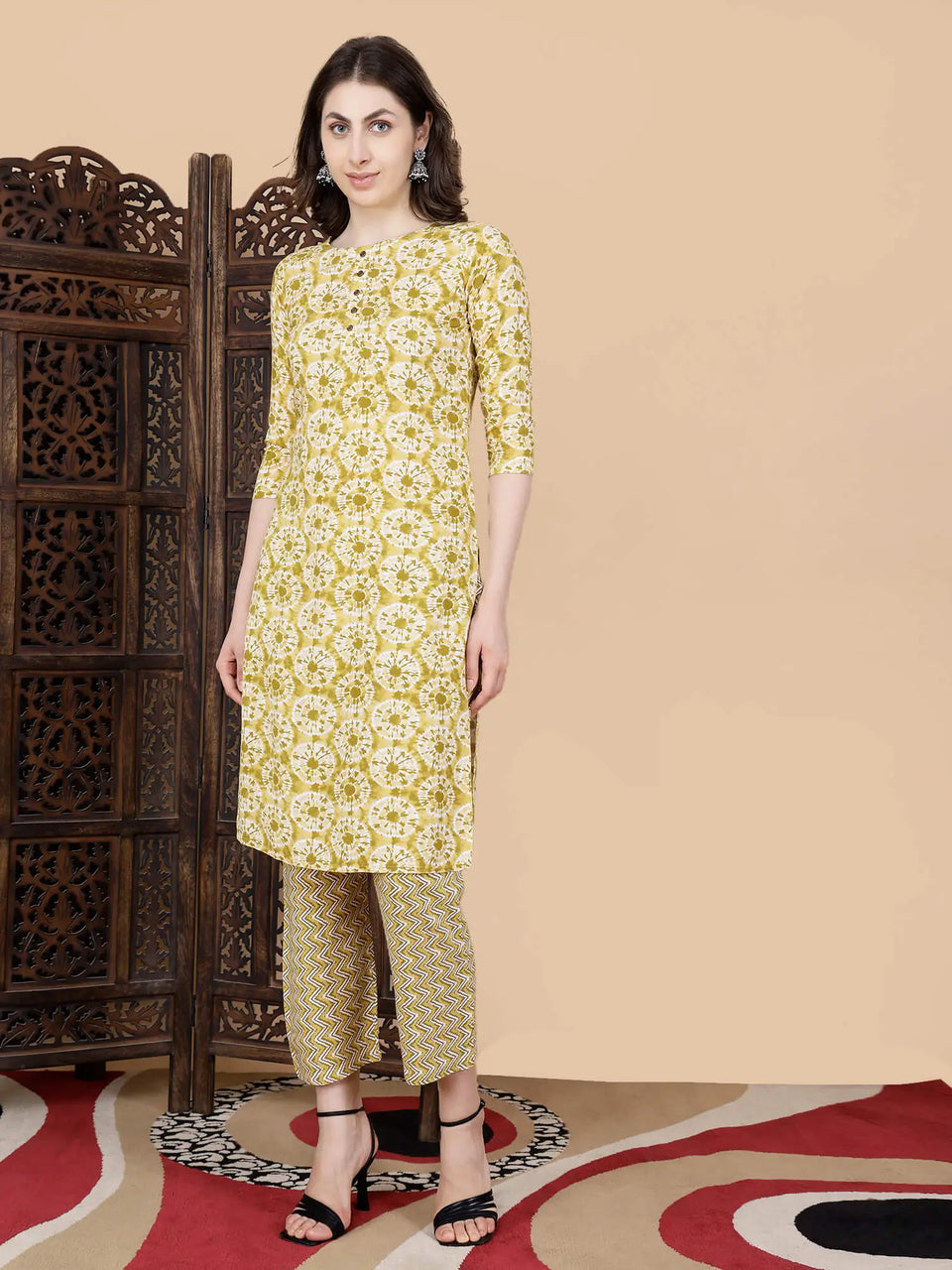 Modern Ethnic Kurti Set by Rabric with Chevron Pattern Pants