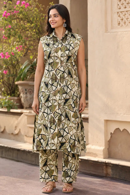 RABRIC women rayon printed co-ord set with sleeveless kurta and pants front view