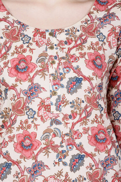 Round neck cotton kurti with brass buttons – Rabric collection