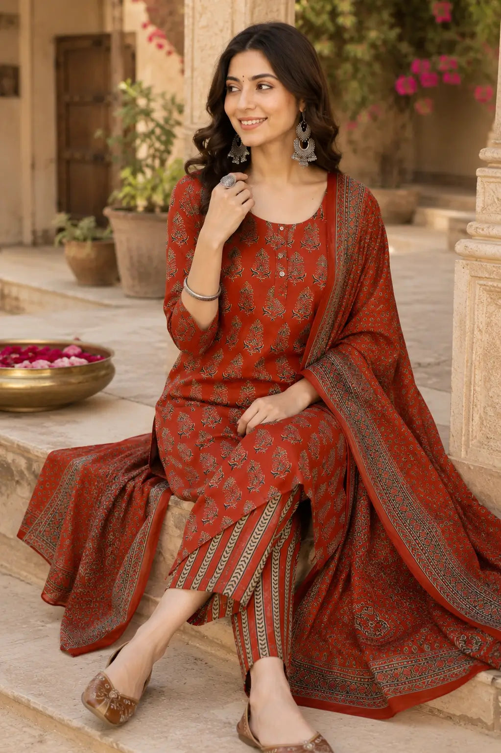 rabric-rust-red-cotton-ethnic-kurta-set-casual-look