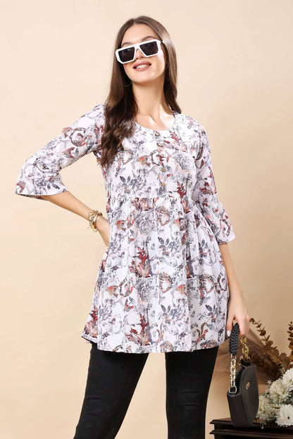 Women Styling Rabric Short Kurti with Black Jeans