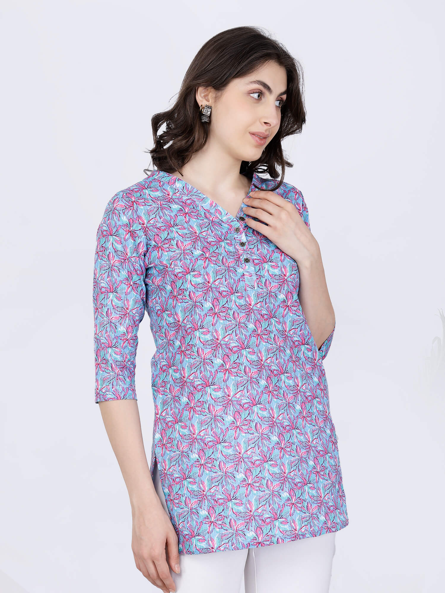 Close-up of Floral Print and Fabric Texture – Rabric Short Kurti