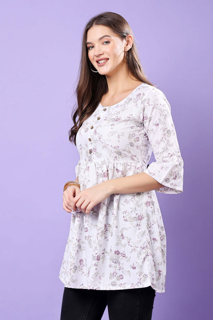 Rabric Short Kurti Side Look with Frill Sleeves