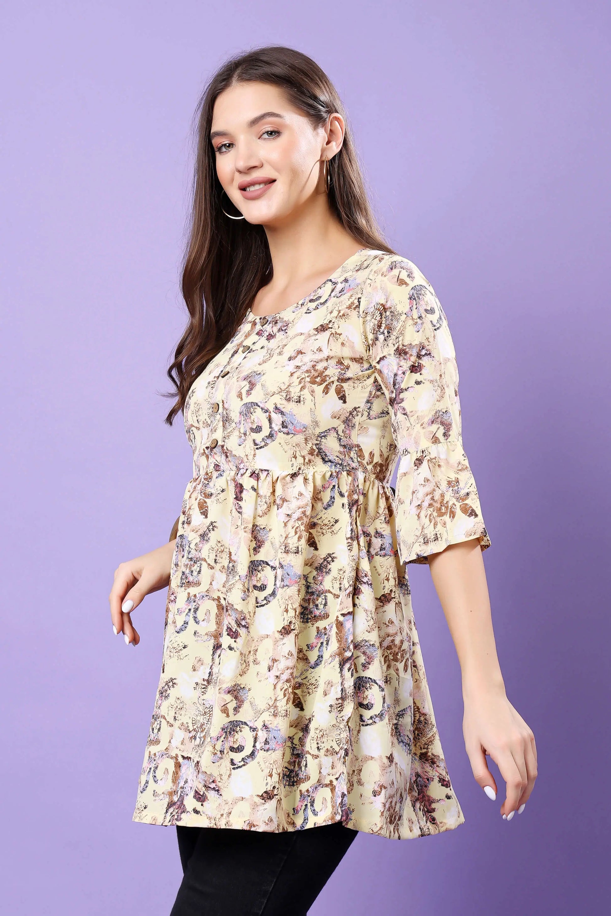 Side View of Rabric Yellow Short Kurti