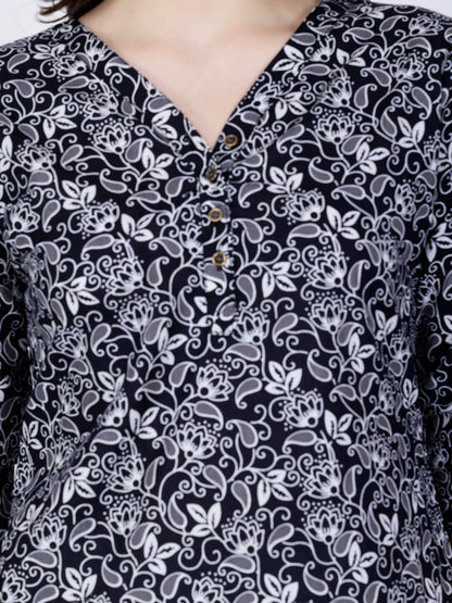 Close-up of V Neck Brass Button Detailing on Rabric Short Kurti