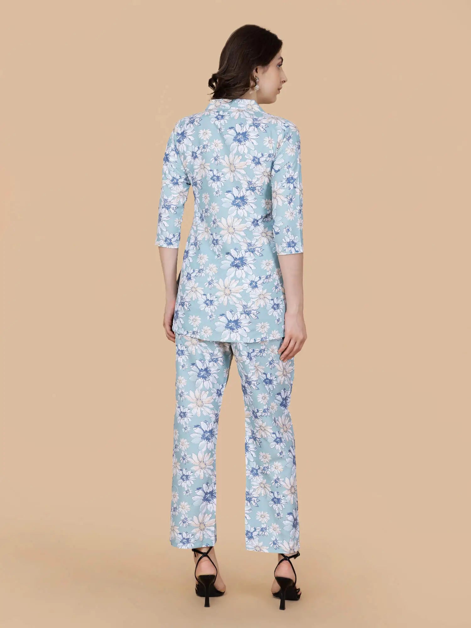 Stylish Sky Blue Cotton Loungewear Set – Back View